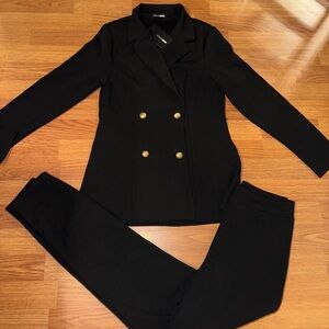 Black Double-Breasted Blazer and Pants Set